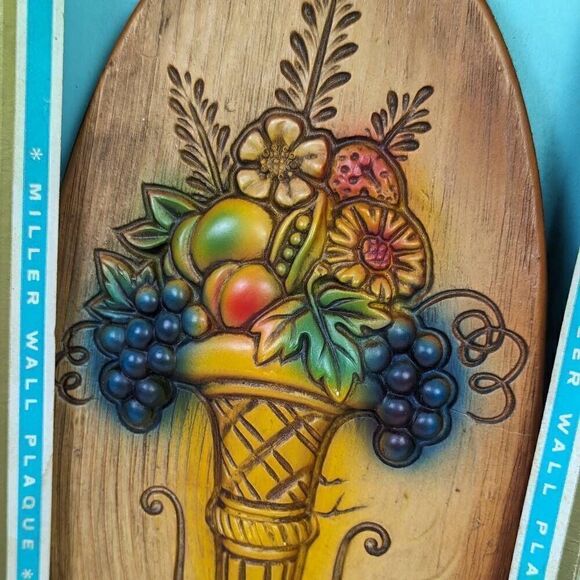 Vintage Miller Wall Plaque Hand Painted Fruit Oval Wall Hanging Home Decor NWT - Picture 2 of 6